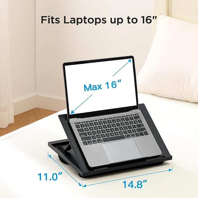 HUANUO Lap Desk, Portable Laptop Stand Fits Up to 15.6 Inch Laptops, Adjustable with 8 Angles Lap Desks for Adults - Dual Cushion Desk for Sofa, Bed, Car or Work Table