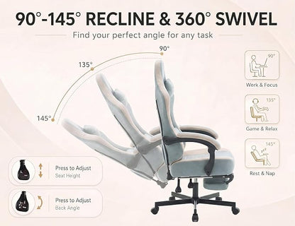 Office Desk Computer Gaming Chair for Adults, Ergonomic High Back Gamer Chair with Massage and Pocket Spring Cushion, Swivel Comfy Video Game Chairs with Footrest and Lumbar Support (Pro Blue)