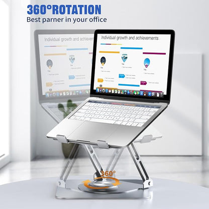 JOYEKY Laptop Stand for Desk, Adjustable Computer Stand with 360° Rotating Base, Ergonomic Laptop Riser for Collaborative Work, Foldable & Portable Laptop Stand, fits for All 10-16" Laptops