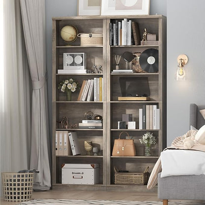 Thacuok 75" Tall Bookshelf Set of 2, 6 Tier Bookshelf with Adjustable Shelves, Bookcase with Anti-Tipping Device, Floor Standing Modern Display Rack,Book Shelf for Living Room, Bedroom, Office, Grey