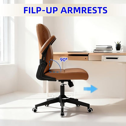 balmstar Leather Office Chair Computer Desk Chair, 360° Swivel Rolling Wheels, Adjustable Tilt Angle 90°-135° with Lumbar Support Executive Chair for Home Office, Working with 300LBS Capacity(Brown)