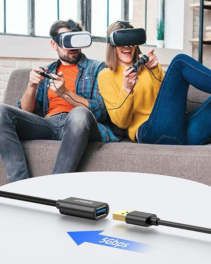 SUNGUY 5Gbps USB 3.0 Extension Cable, 1FT USB A Male to Female Extender Cord, Braided High Data Transfer Compatible with Xbox, Hard Drive, Webcam, USB Keyboard, Mouse, Flash Drive, Oculus VR, Black