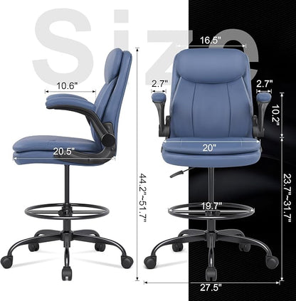 Misolant Leather Drafting Chair, Tall Office Chair for Standing Desk, High Executive Office Chair with Adjustable Height and Flip-up Armrest for Counter Height Desk