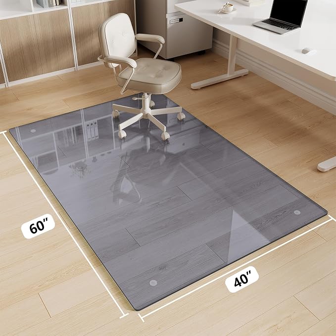 Glass Chair Mat 40" x 60" Heavy Duty Tempered Glass Office Chair Mat, Glass Floor Mat with Round Corner and Polished Edge for Smooth Glide, Office Chair Mat for Carpet, Hardwood Floor, Grey