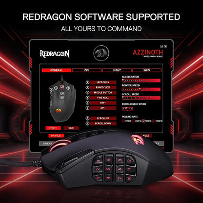 Redragon M921 MMO Gaming Mouse, 12400 DPI High Precision Wired RGB Mice w/18 Programmable Buttons, 12 Side Macro Keys, Software Supports for PC Laptop