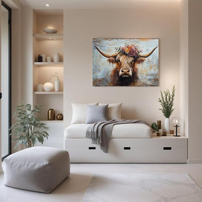 Canvas Wall Art Decor Modern Wall Art Picutures for Living Room Artwork for Wall Decor Vintage Wall Art Decor Highland Cow Wall Art Prints Artwork for Walls Home Bedroom Office Decorations 32" X 48"