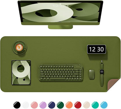 Desk Pad, 23.6" x 13.8" PU Leather Non-Slip Desk Mat Large Mouse Pad for Desktop, Waterproof Laptop Computer Writing Mat for Office, Home, Work, Gaming, Grass Green