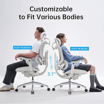 SIHOO Doro C300 Pro V2 Ergonomic Office Chair Without Footrest, Full-Body Adaptive Support, 8D Armrests & Breathable Mesh, Comfy High Back Computer Desk Chair for Long Hours, 135° Recline (White)