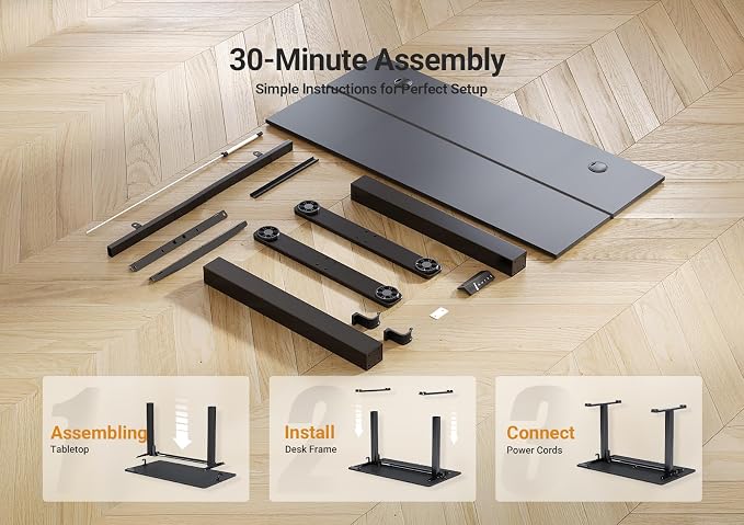 Seang Electric Standing Desk Adjustable Height, 40 x 24 Inch Sit Stand Desk with T-Shaped Frame, 3 Memory Presets & Cable Management for Home Office Computer Workstation, Black Frame/Black Top