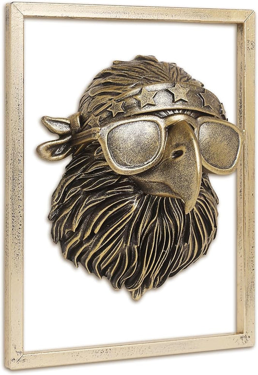 Animal Heads Wall Decor (Includes Metal Frame) 250 anniversary usa merchandise Resin Eagle Patriotic Decoration Wall Hanging 4th of July Decorations Gold vintage Wall Sculpture for Living Room Bedroom Office(Eagle)