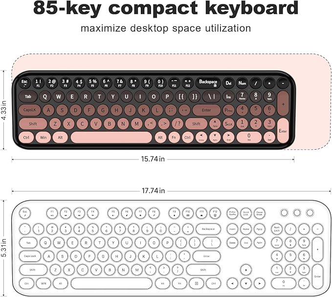 MOFII Wireless Keyboard and Mouse Combo, Compact Small Keyboard with Large Print, 2.4GHz Retro Typewriter Keyboard, Quiet Click Mouse for PC, Laptop, Desktop, Windows (BlackBerry Gradient)