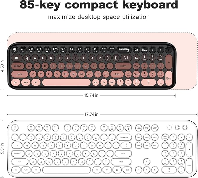 Wireless Keyboard and Mouse Combo, Meidosa 2.4GHz Colorful Full-Size Retro Typewriter Keyboard with Cat Shape 3 Level Adjustable Optical Mouse for PC/Desktop/Laptop/Windows (Black Berry)