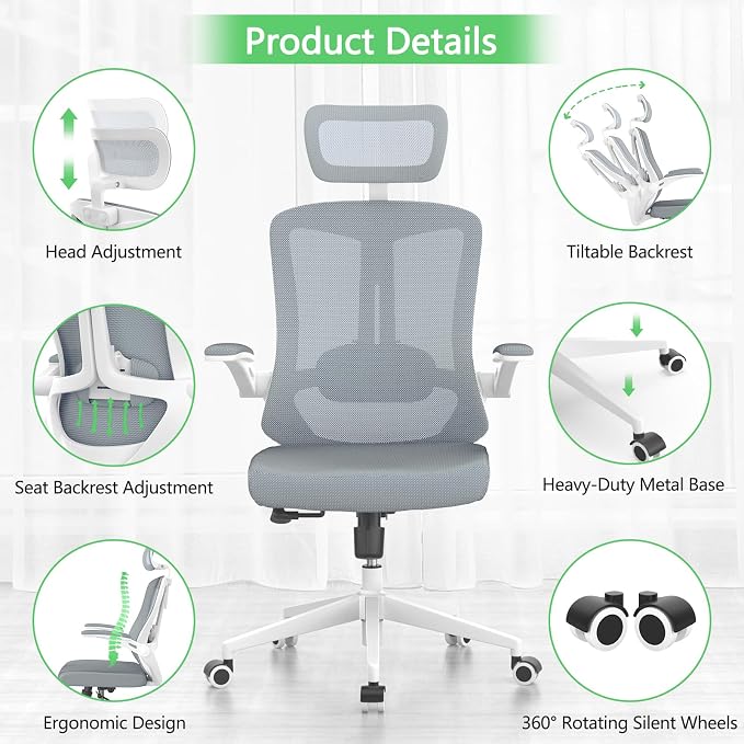 balmstar Ergonomic Office Chair Desk Chair - Mesh Computer Chair with 360° Swivel Wheels, Adjustable 90-130° Recline & Lumbar Support for Home Office, Supports up to 350lbs