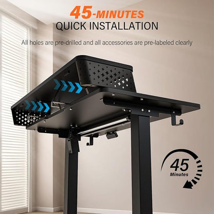 Electric Standing Desk with Two Drawers,55 x 24 Inch Sit Stand Desk Adjustable Height, Stand Up Desk with Storage Shelf, Computer Workstation for Home Office, Black