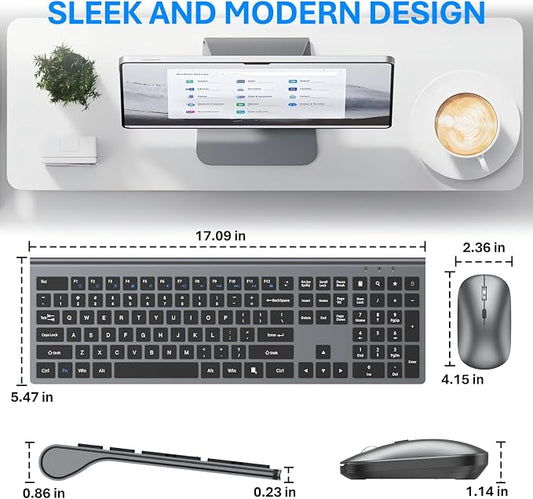 Wireless Keyboard and Mouse Combo, Full Size Keyboard and Mouse, Long Battery Life, Optical Mouse, 2.4G Lag-Free Cordless Mice Keyboard Set Ultra Slim Design for Computer, Laptop, PC, Mac (Gray Black)