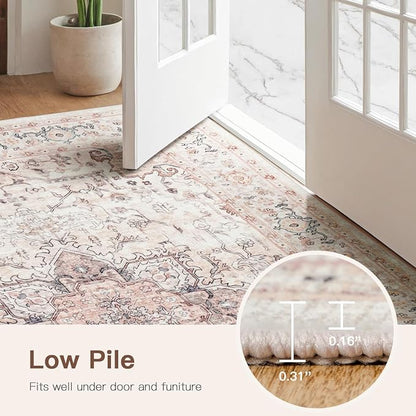Lofus 3x5 Area Rugs for Living Room, Washable Area Rug, Rugs for Bedroom, Kitchen, Vintage Boho Carpet, Soft Non-Slip, Low Pile Large Area Rug for Office Dining Room, Pink