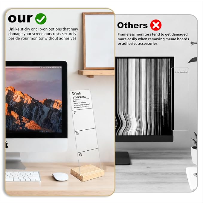 Monitor Memo Board with Removable Wooden Base Acrylic Portable Sticky Note Holder, Work Forecast Acrylic Message Board Sign, Office Desk Desk Set Sticky Notes 100 Sheets