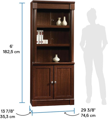 Sauder Palladia Book Shelf, Bookshelf with Storage, Library Bookcase with Doors and Adjustable Shelves, in Select Cherry finish