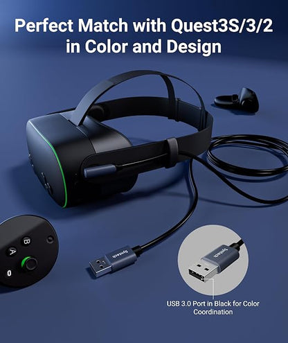 Syntech Link Cable 16 FT Compatible with Oculus/Meta Quest 3/Meta Quest 3S, Quest2/Pro/Pico 4/Ultra Accessories and PC/SteamVR, High Speed PC Data Transfer, USB 3.0 to USB Cable for VR Headset, Black