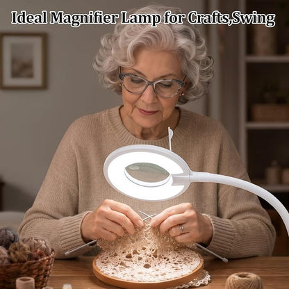 Clip On Magnifier Desk Lamp, Flexible Gooseneck, 2-in-1 Magnifying Glass 3X+6X Led Work Light for Reading, 3 Dimmable Office Magnifying Lamp, Hands Free Mag Desk Lamp for Crafts Sewing Needlepoint