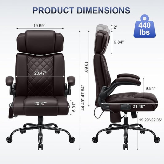 HOFFREE Executive Office Chair Ergonomic Computer Chair Comfy with Adjustable Lumbar Support and Headrest Swivel Rolling Office Chair with Flip-up Arms for Work,Study(Coffee)