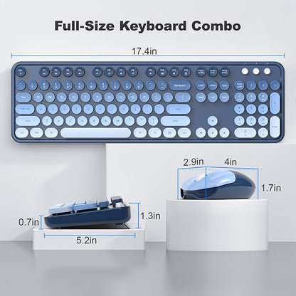 MOFII Wireless Keyboard and Mouse Combo, 2.4GHz Retro Typewriter Keyboard Full Size, Cute Wireless Mice, USB Dongle Plug and Play, for Laptop, PC, Desktop, Windows (Sea Blue Gradient Color)