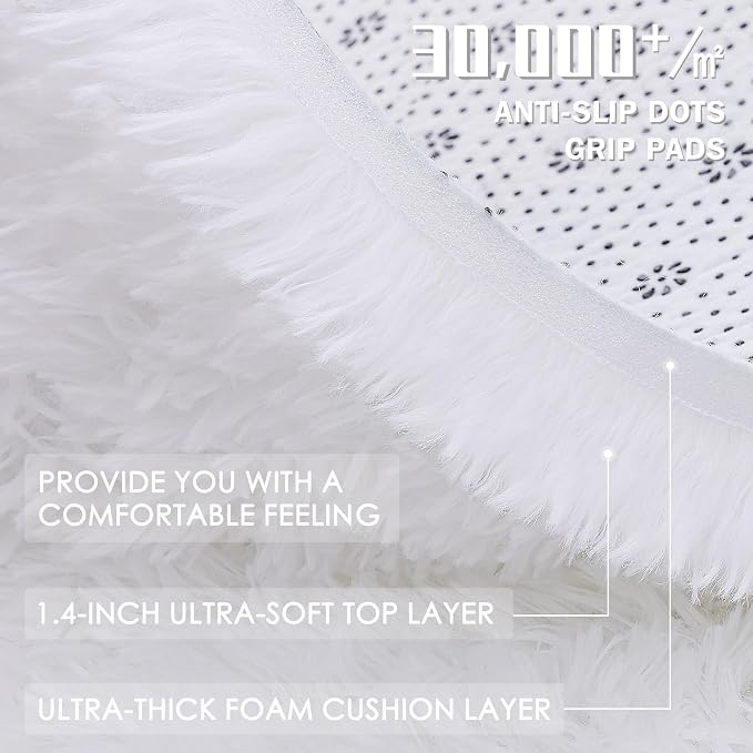 OLANLY White Round Rugs for Bedroom - Machine Washable, 7 ft Circle Area Rugs for Living Room, Soft and Fluffy Shaggy Carpet for Teen Girls and Boys, Nursery Rooms, Dorms, Home Decor Aesthetic