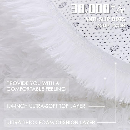 OLANLY White Round Rugs for Bedroom - Machine Washable, 4 ft Circle Area Rugs for Living Room, Soft and Fluffy Shaggy Carpet for Teen Girls and Boys, Nursery Rooms, Dorms, Home Decor Aesthetic