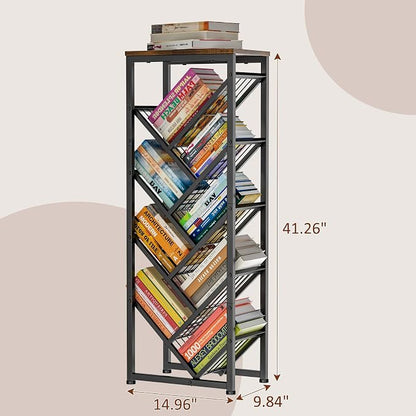 Cutogxon Tree Bookshelf - 9 Tier Visual Metal Floor Standing Book Shelf with Wooden Top for Living Room Bedroom Black