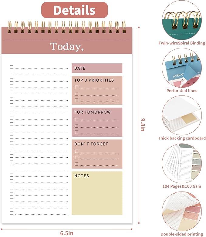 104 Pgs To Do List Notepad, 52 Undated Sheets Duplex-printed Daily Planner For Work Home School Office Desk Accessories Supplies & Goal Setting Tasks -Pink