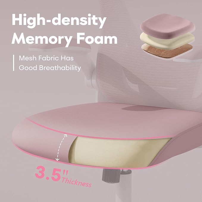 SeekFancy Pink Ergonomic Office Chair with Memory Foam, Computer Desk Chair | M903 Pro, 3D Headrest, 90° Flip-Up Arms, 330LBS Capacity, Lumbar Support, Memory Foam Cushion for Long hours