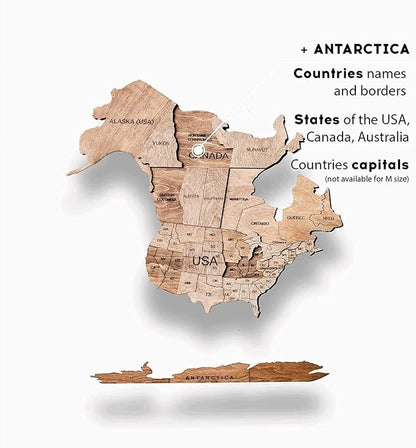 Enjoy The Wood 3D Wooden World Map Wall Art - Large Travel Map with Pins for Art Decor - Decorative Map of the World for Home, Office - Travel Wall Art Housewarming Gift Idea (Light, L, Unframed)
