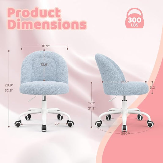 DurayLoly Cute Vanity Chair with Wheels, Ultra-Soft Teddy Fleece Swivel Desk Chair with Adjustable Height for Teens & Adults, Ideal for Bedroom, Vanity Table & Dorm, Poetic Blue
