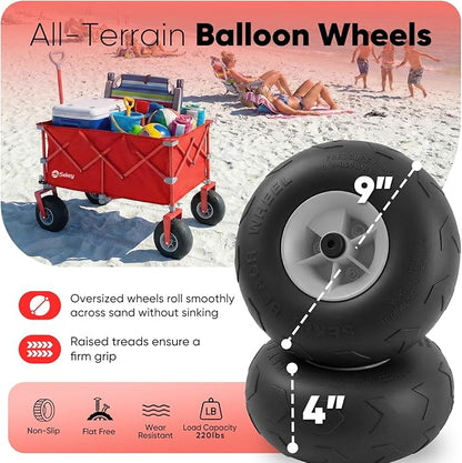 Sekey Heavy Duty Beach Wagon with 9" Big Sand-Proof Wheels – 600lb Capacity, 200L Oversized Foldable Cart | Adjustable Handle & All-Terrain Tires for Sand, Camping, Groceries