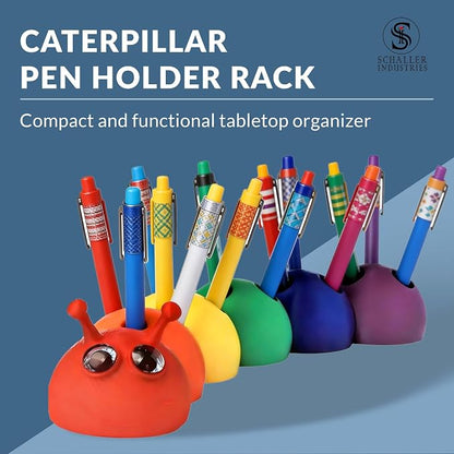 Schaller Industries Aesthetic Pen Holder for Desk 16mm Slot Size-Fun Rainbow Caterpillar Pencil Holder - Cute Desk Organizer Holds 15 Pens, Compatible with Pencils, Markers & Office School Supplies