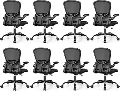 FelixKing Office Desk Chairs, Ergonomic PC Desk Chair with Wheels, Adjustable Lumbar Support and Height, Swivel Computer Chair with Flip-up Armrests, Ergo Mesh Backrest for Working (Black, Pack of 8)
