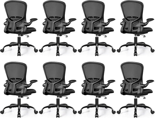 FelixKing Office Desk Chairs, Ergonomic PC Desk Chair with Wheels, Adjustable Lumbar Support and Height, Swivel Computer Chair with Flip-up Armrests, Ergo Mesh Backrest for Working (Black, Pack of 8)