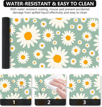 iCasso XXL Large Mouse Pad for Desk, Anti-Slip Big Mousepad with Stitched Edges, Keyboard Mat for Work, Gaming (Daisy)