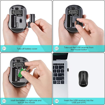 LeadsaiL Wireless Mouse Silent 2.4G USB Computer Compact Optical Cordless Mini Quiet Mice, Noiseless, 4 Buttons, 3 Adjustable DPI Mobile for PC/Laptop/Windows/Mac/Linux