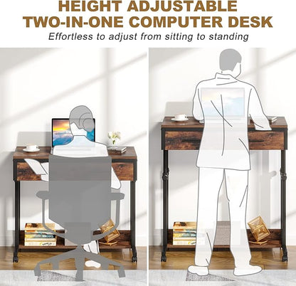 Laptop Desk with Wheels,Mobile Portable Desks with Drawers,Couch Sofa Bed Side Table Desk,Small Standing Desk for Home Office