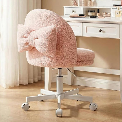 GTPLAYER Velvet Tall Office Chair with Wheels Vanity Chairs with Back, Versatile Height Use: Office to Bar Stools Small Ergonomic Comfy Armlees Computer Desk Chair with Bow Lumbar Pillow for Gift