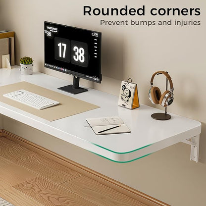 Wall Mounted Folding Table, Folding Desk, The Preferred Choice for Garages and Sheds/Home Offices/Laundries/Home Bars/Kitchens (White, 47.22" D x 19.68" W)