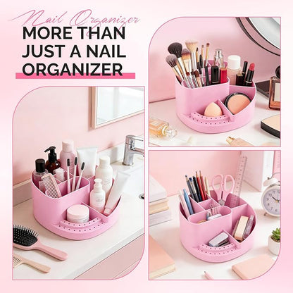 MelodySusie Nail Drill Holder & Nail Art Tools Storage Box, Large Capacity Sturdy Desk Organizer for 3/32" Nail Drill Bits, Nail Tech Supplies Container for Acrylic Salon & Home, Pink