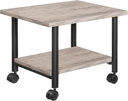 HOOBRO Printer Stand, 2-Tier Industrial Under Desk Printer Cart with Shelf, Mobile Heavy Duty Storage Rack on Wheels for Home, Office, Grey and Black BG02PS01G1
