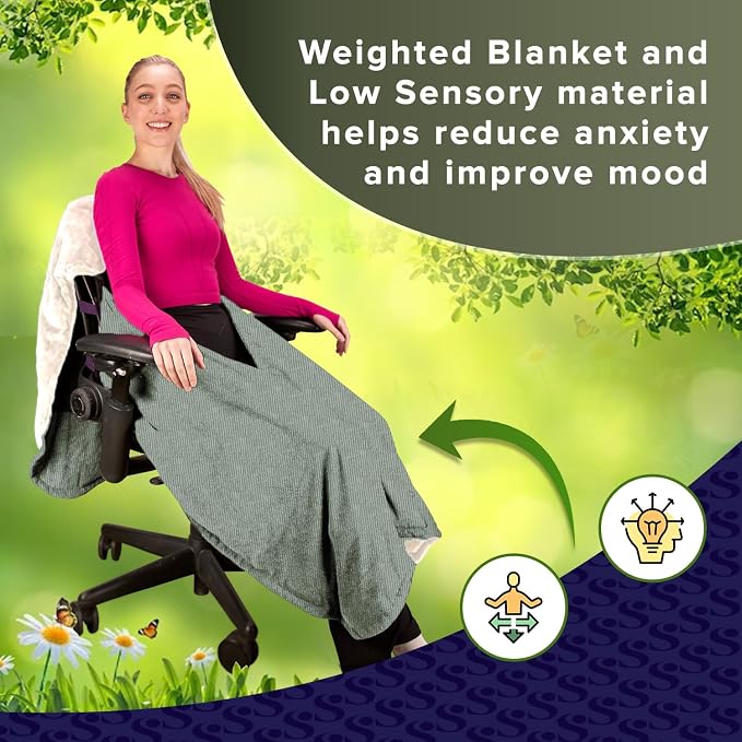 The Original Weighted Office Chair Blanket by SnuggleBack;Cozy Comfy Desk Chair Wrap Attaches for Hands-Free Warmth.Stay Warm In The Winter or Summer.(Sage Fleece) - Weighted by 8Lbs of Clay Beads