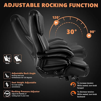 Indulgear 500lbs Big and Tall Office Chair with Gel Seat Cushion,Heavy Duty Office Chair for Heavy People, High Back Executive Computer Chair with Adjustable Lumbar Support, Dual Rubber Wheel