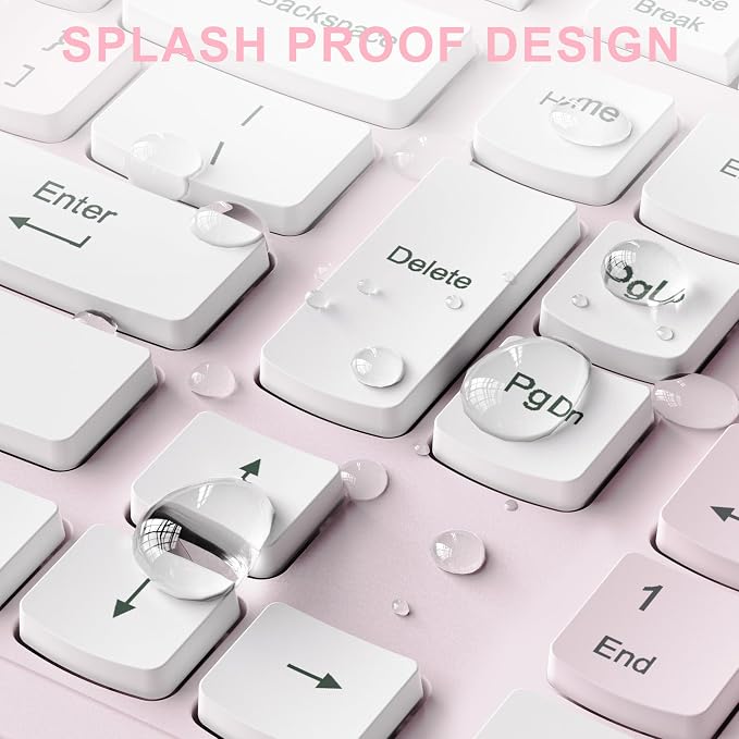 Wireless Keyboard and Mouse Combo, Reccazr 2.4G Full-Sized Keyboard and Mouse Cordless, 3 DPI Adjustable Mouse, Dual-System Keyboard for Computer/Laptop/Windows/Mac (Pink & White)