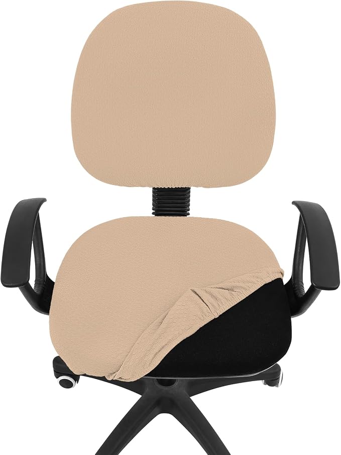 Smiry Stretch Jacquard Office Computer Chair Covers, Removable Washable Universal Desk Rotating Chair Slipcovers Protector, Seat + Backrest Cover, Khaki