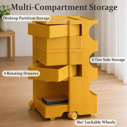 Multipurpose Utility Storage Cart- MCM Storage with Wheels and Slide Out Drawers - Professional Trolley Cart - Portable Caddy for Living Room, Bedroom & Studio