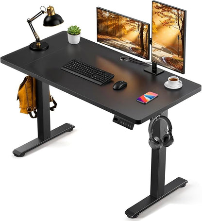 Standing Desk, 55 x 24 Inches Electric Height Adjustable Desk, Sit Stand up Desk, Memory Computer Home Office Gaming Desk with 3 Preset Heights, Table Cable Management Box, Black